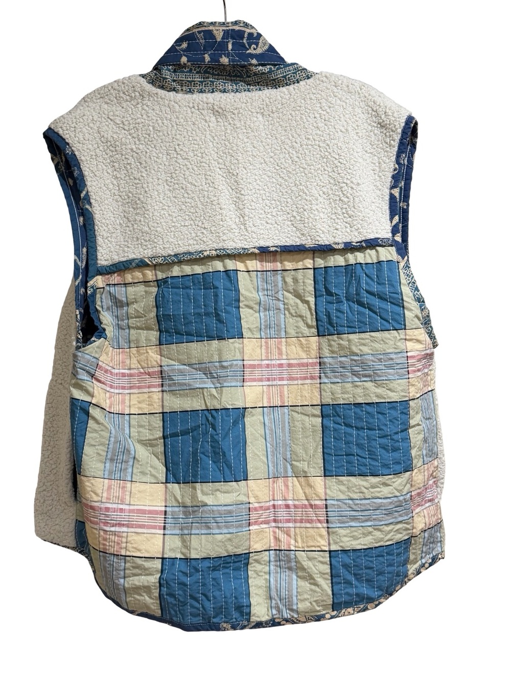 🌟 Free People Vera Plaid Patch Sherpa Vest Oversized Teddy Fleece Size S - Picture 9 of 13
